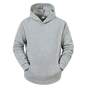 Survêtement gris à capuche pour homme, manches longues, couleur unie, sweat-shirt et pantalon de jogging décontractés en coton avec poches latérales, en vente - Product Image 2