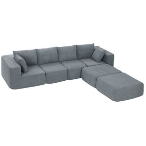 Divano Componibile Grigio Scuro a Forma di U Senza Struttura con 2 Pouf per Soggiorno - Product Image 1