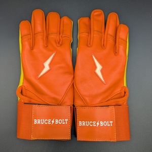 Guantes de Bateo de Cuero Naranja Bruce Bolt, Cierre de Gancho y Bucle Ambidiestro, Unisex para Adultos, Entrenamiento - Product Image 3