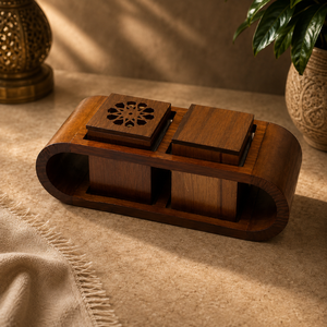 Ensemble brûleur d'encens en bois fait main avec pots en acrylique, support aromatique pour bois de santal, utilisation toute saison, décoration maison Ramadan Aïd, parfum d'ambiance - Product Image 5