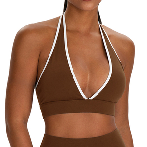Plus Medium Support Crisscross <b>Strap</b> Solid V-Neck Sports <b>Bra</b> Front for Gym Running-Quick Dry Breathable Four-Way Stretch - Product Image 1