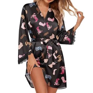 Floral Lace Kimono Robe Women <b>Satin</b> Bridal Sleepwear Sexy Sheer Lingerie Wedding Honeymoon Dressing Gown - Product Image 5