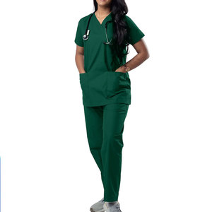 2026 Custom OEM Fashion Wear Multi Pockets Women New Arrival Zipper V Neck Design Plain Nursing Women's <b>Scrub</b> Suits Needle - Product Image 1