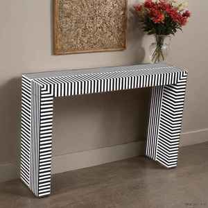Modern Striped <b>Console</b> <b>Table</b> With <b>Black</b> & White Strips Geometric Pattern Entryway Decorative Furniture Indoor Rectangle shape - Product Image 6