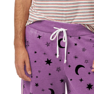 Pantalones cortos Bermuda morados con estampado de estrellas y luna para hombre, pantalones cortos informales de algodón con cordón en la cintura media - Product Image 4