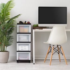 Chariot de rangement étroit en plastique noir IRIS à 4 tiroirs avec plateau organisateur pour l'organisation - Product Image 1