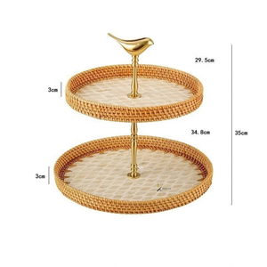 Plateau de service rond en rotin KHOI VU avec incrustation de nacre, motif floral, fait main, plateau décoratif - Product Image 3