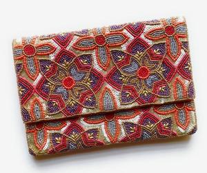 Handmade Luxury Cotton Beaded Flap Closure <b>Clutch</b> Pearl Floral Embroidery Chain Strap <b>Gold</b> Accents for Wedding Evening Parties - Product Image 1