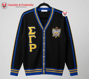 เสื้อคาร์ดิแกนไหมพรมหนาสำหรับผู้หญิง ยี่ห้อ Sigma Gamma Rho Sorority ผลิตจากโพลีเอสเตอร์/อะคริลิก ติดกระดุม แขนยาว ปักลาย สวมใส่สบาย - Product Image 1