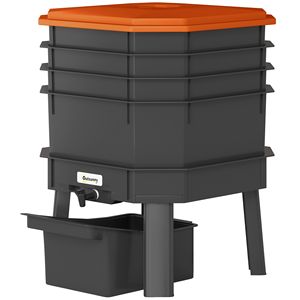 Composter per vermi a 4 scomparti per interni ed esterni, capacità 7,4 galloni, per il riciclo dei rifiuti alimentari, colore arancione, aeratore per compost. - Product Image 1