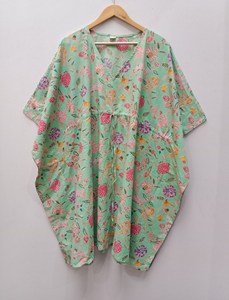 Vestido Kaftán Oversize de Algodón con Encaje Floral Estilo Vintage Indio para Mamás, Estilo Modesto, para la Playa, Ropa de Dormir, Bikini, Verano, Floral - Product Image 4