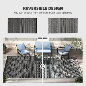 Tappeto da Esterno Reversibile Nero e Grigio con Motivo Geometrico 9FT X 18FT, Impermeabile in Plastica Intrecciata con Borsa per il Trasporto - Product Image 4