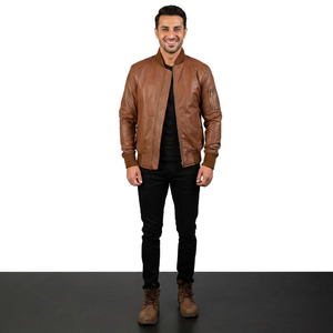 Chaqueta Vintage para Hombre, Estilo Motero, Corte Ajustado, Chaqueta Bomber de Cuero Marrón, Chaqueta Clásica de Motero con Bolsillos con Cremallera - Product Image 6