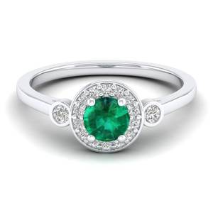 Anillo Halo REYES de Plata de Ley 925 de Alta Calidad con Esmeralda de Corte Redondo de 0.5 Quilates para Mujer, Joyería de Moissanita con Certificación GRA - Product Image 5