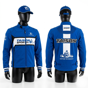 Chaqueta de Karting Premium de 320 GSM, Poliéster y Spandex, con Paneles en Contraste Azul y Blanco, Bordado Personalizado y Sublimación - Product Image 1