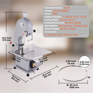 Sega a Nastro Elettrica Commerciale per Carne 1500W, Macchina per Tagliare Ossa in Acciaio Inox da Banco, Piano di Lavoro 19.3" X 15" - Product Image 6