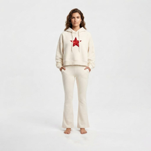 Manufacture Women Wholesale High Quality Tracksuit Custom Cropped Hoodie Full Sleeves Drop Shoulder With Joggers - Product Image 2