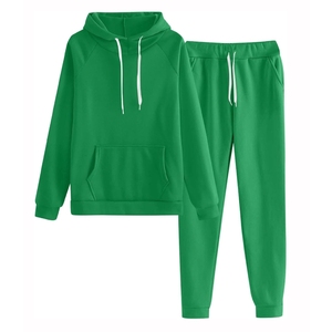 <b>Women</b> Hoodie <b>Jogger</b> Set Solid Green 2 Piece Sweatshirt Pants Casual Sportswear Lounge Outfit Full Sleeve <b>Knitted</b> Cotton - Product Image 1