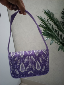 New Unisex Trendy Rectangle Handbag Single Shoulder Casual <b>Large</b> Capacity Striped Embroidery <b>Beads</b> Crystal Rhinestone Multicolor - Product Image 2