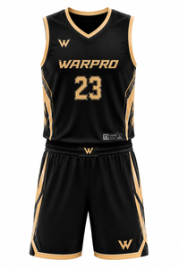 Ensemble de maillot de basket-ball WARPRO noir 23, sublimé, anti-humidité, unisexe, pour adulte, col en V, sans manches, haute qualité, débardeur et short - Product Image 1