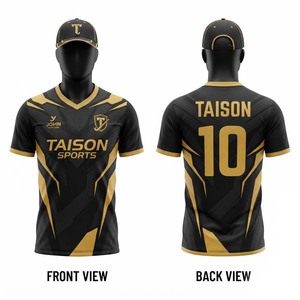 เสื้อฮอกกี้สนามพรีเมียม โพลีเอสเตอร์ 100% น้ำหนัก 240 กรัม สีดำทอง พิมพ์ลายด้วยความร้อน แห้งเร็ว ชุดกีฬา สกรีนโลโก้ ชื่อทีมได้ - Product Image 1