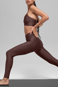 Women's Mid Waist Brown <b>Shiny</b> <b>Leggings</b> Slim Fit Yoga Workout Tights Glossy Stretch Fitness Eco-Friendly Breathable Quick Dry - Product Image 5