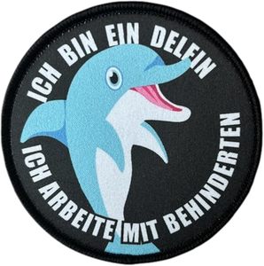 Parche Termoadhesivo de Tela Tejida Ecológica Ich BinEin Delfin con Diseño de Delfín Bordado, Forma Rectangular, Regalo para Personas con Discapacidad - Product Image 1