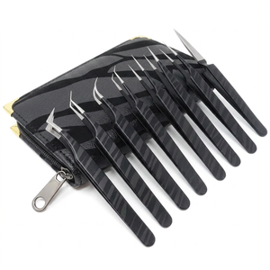 Pinzas para extensión de pestañas TEEJAY ligeras con punta de fibra, recubrimiento en polvo azul, con envío gratis y personalización de logotipo gratuita. - Product Image 6
