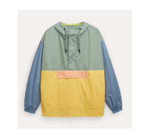 Veste coupe-vent légère en nylon froissé bleu pour homme, avec logo personnalisé, imperméable, design patchwork colorblock, à capuche, grandes tailles - Product Image 4
