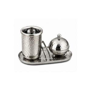 Concept Home Handmade Brass Incense <b>Burner</b> Set with Lid Tongs Hammered Finish Arabic Long-lasting Aromatic All-Season Use - Product Image 1