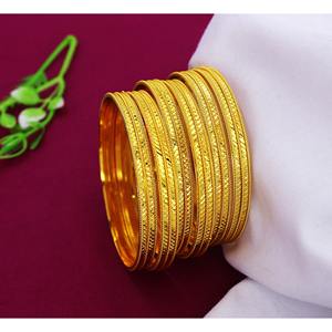 Designer <b>Gold</b> Plated 4pc Trendy Pure Brass Antique <b>Bangles</b> <b>Set</b> Dubai Jewellery for Women With Best Price Wristband - Product Image 2