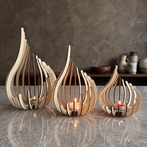Lanterne en bois faite à la main en forme de flamme, porte-bougie pour décoration d'intérieur, écologique - Product Image 5