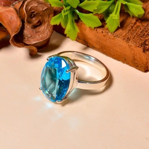 Bague en argent sterling 925 avec topaze bleue suisse naturelle, bijoux en pierres précieuses faits à la main, bague élégante, cadeau unique pour elle - Product Image 4