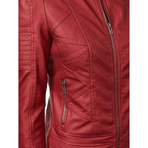 Women <b>Leather</b> Moto <b>Jacket</b> Stand Collar Full Sleeve Zipper Closure Solid Color Autumn Style Regular Length - Product Image 4