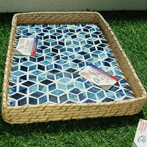 Bandeja de servicio redonda de ratán natural ecológica con Incrustaciones de nácar, juego hecho a mano asequible para decoración de hogar, hotel y Resort - Product Image 5