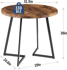 Table à manger ronde avec plateau en bois veiné et structure en acier, table de cuisine pour 2 à 4 personnes, marron antique - Product Image 2