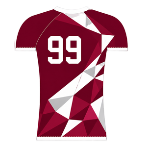 Camiseta Deportiva de Compresión, Manga Corta, Color Granate y Blanco, Cuello Redondo, Diseño Geométrico, para Entrenamiento Atlético - Product Image 2