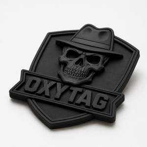 Patch en PVC Oxytag, motif crâne avec chapeau, à coudre, design en relief, noir, prix de gros, personnalisable OEM, meilleur patch en PVC, prix abordable - Product Image 3