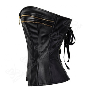 Overbust Firm Daily Use Waist <b>Trimmer</b> Belt Weight Loss Steel Boned <b>Black</b> Satin Leather Silk Corset Adjustable Plain Best Quality - Product Image 2