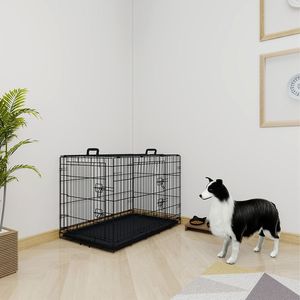 Gabbia per Cani Nera da 36 Pollici con Doppio Meccanismo di Chiusura, Due Porte e Due Maniglie, Gabbia per Animali Domestici con Doppio Bullone - Product Image 2