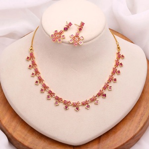 Wholesale Ruby Necklace Set Fashion Jewelry Supplier Gold Plated Brass Premium Gold Plated Drop Jewelry - Product Image 1