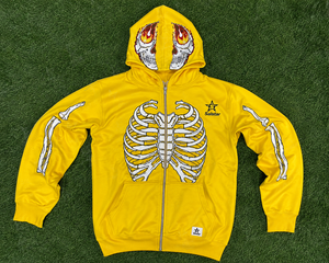 Sudadera con Capucha Amarilla para Hombre Salstar, con Cierre y Estampado de Esqueleto, Chaqueta Casual de Forro Polar para Otoño - Product Image 5