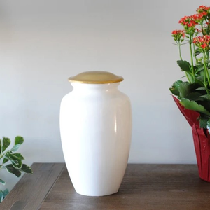 White Enamel Cremation Urn Metal <b>Memorial</b> Urn Casted <b>Grave</b> Burial Vessel Adult Use Custom Design - Product Image 1