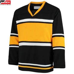 Camiseta de Hockey sobre Hielo para Hombre INDEX, Negra y Amarilla, Manga Larga, Cuello en V, Sublimada, Transpirable, Corte Regular, Ropa Deportiva para Adultos - Product Image 1