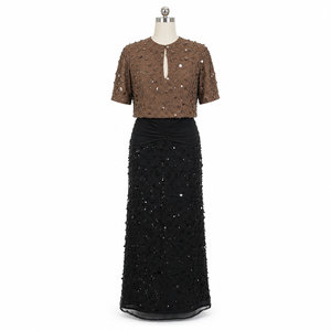 Luxury Women Embellished Maxi Dress | Elegant Keyhole Neck Party Wear | Hand Beaded Sequin Evening Gown Premium Fashion Outfit - Product Image 1