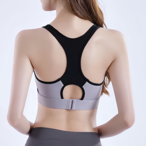Soutien-gorge de sport rose avec bordure noire, col rond, maintien élevé, haut de sport - Product Image 6