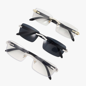 Gafas de Sol Polarizadas Rectangulares Unisex de Alta Calidad TIARAS JEWELS, Sin Montura, Plateadas, con Diamantes Moissanite, Lentes Graduadas UV400 - Product Image 1