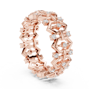 Luxury Rose Gold Plated Geometric Eternity Ring with Round Cut Crystal <b>Stones</b> Openwork Statement Fashion Jewelry - Product Image 3