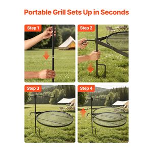 Heavy Duty Folding Swivel Campfire Grill 24.4"-Portable Steel <b>BBQ</b> <b>Grate</b> with 360 Height Adjustment - Product Image 6