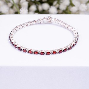 Natural Garnet <b>Bracelet</b> 925 Sterling Silver <b>Red</b> Garnet Minimalist Statement Jewelry Mothers Day Gift For Her - Product Image 3